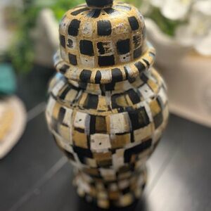 15” Black and white /Metallic Gold  accents All hand painted : Ginger Jar